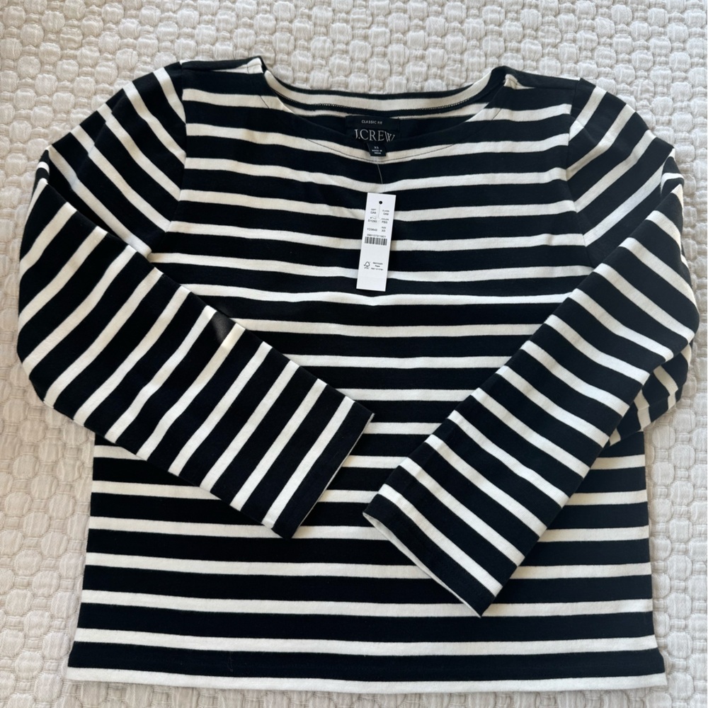J. Crew Black and White Striped Long Sleeve Tee